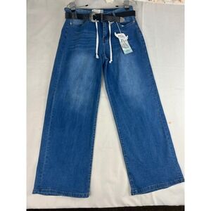 Angels of Difference Wide Leg Jeans Medium Wash Western Belted Denim Size 12/31